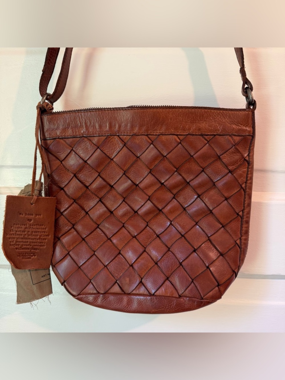 Woven Leather Crossbody Bag - Brown Leather